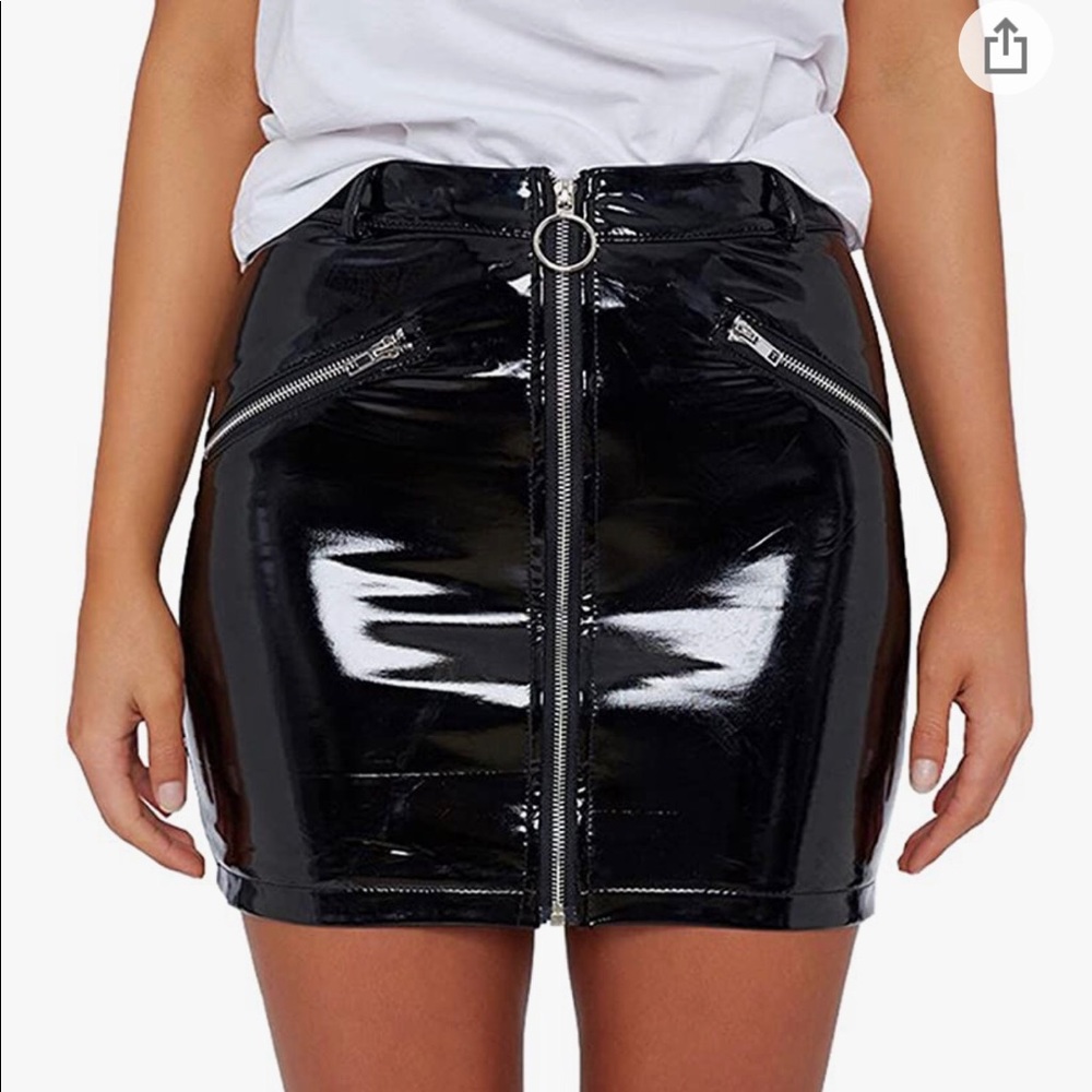 Patent Pleather Skirt with O-ring front zipper!